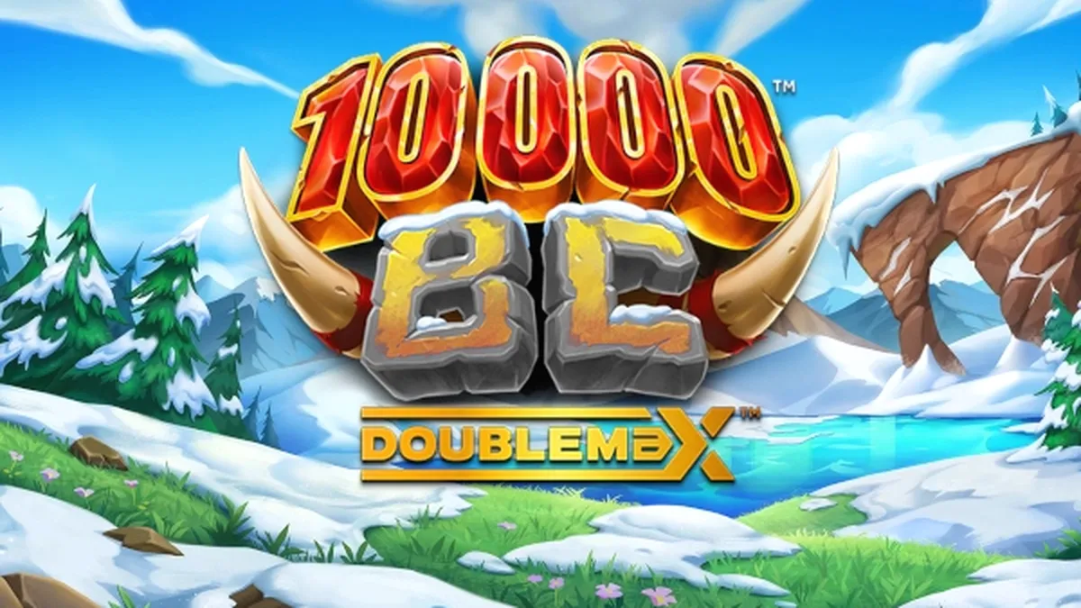 Interface do jogo de slot 10000 BC DoubleMax com temática pré-histórica